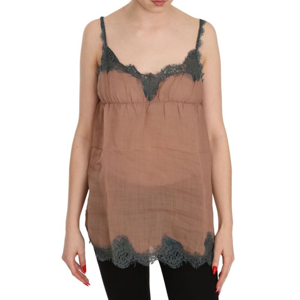 PINK MEMORIES Brown Lace Spaghetti Strap Tank Top Women's Blouse